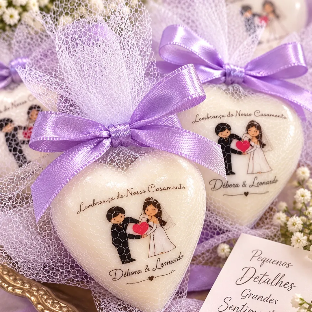 20 Lembracinhas Corações de Sabonetes Personalizados - artesanato feito à mão por velas Xandrina