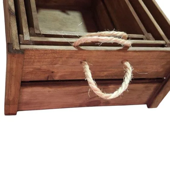 Kit 3 Caixotes Feira Madeira com Alça de Sisal Fundo mdf - foto 3