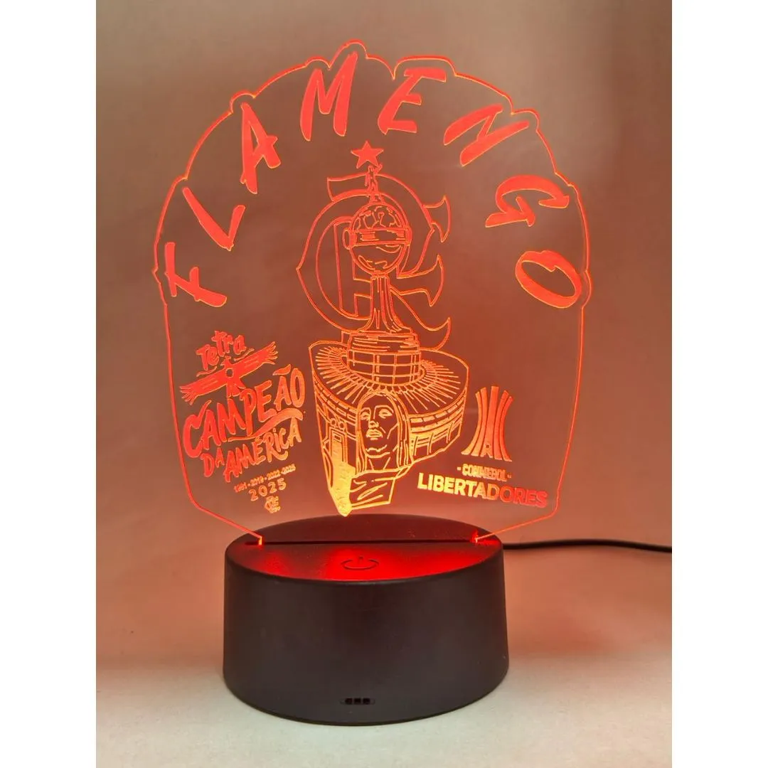 Luminária LED Acrílica Decorativa - Escudo Flamengo, Base Preta - foto 6