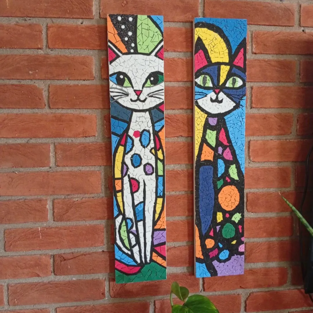 Dupla de Quadros Gatinhos Coloridos em Mosaico - foto 3
