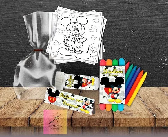 Kit Massinha + Giz + Bolha Mickey Personalizado - feito à mão por Artmanha Lembrancinhas