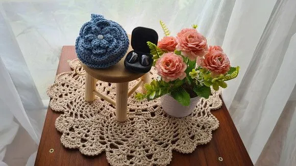Case em Crochê para Fone de Ouvidos Azul Aquário - foto 2