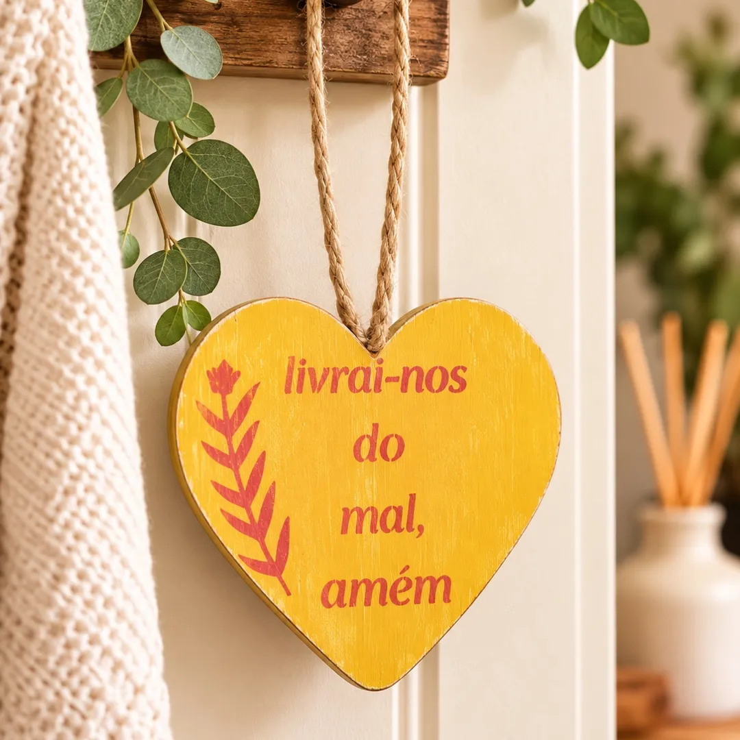 Pendente e aromatizador de coração de madeira laranja e amarelo - artesanato feito à mão por Podentrar