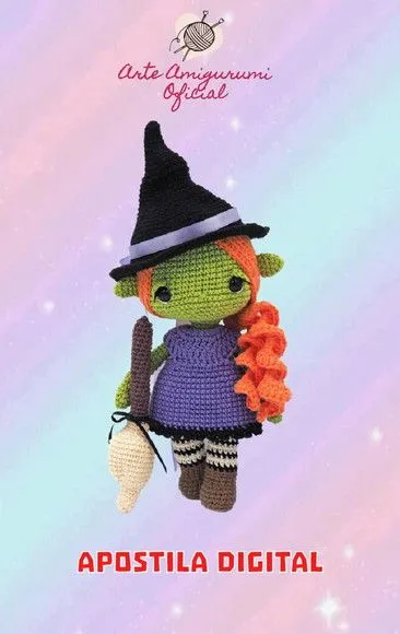 Receita Bruxinha Verde Halloween Amigurumi - artesanato feito à mão por Arte Amigurumi Oficial