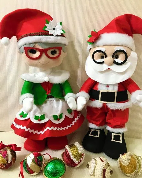 Kit Casal Papai e Mamãe Noel em Pé 45cm