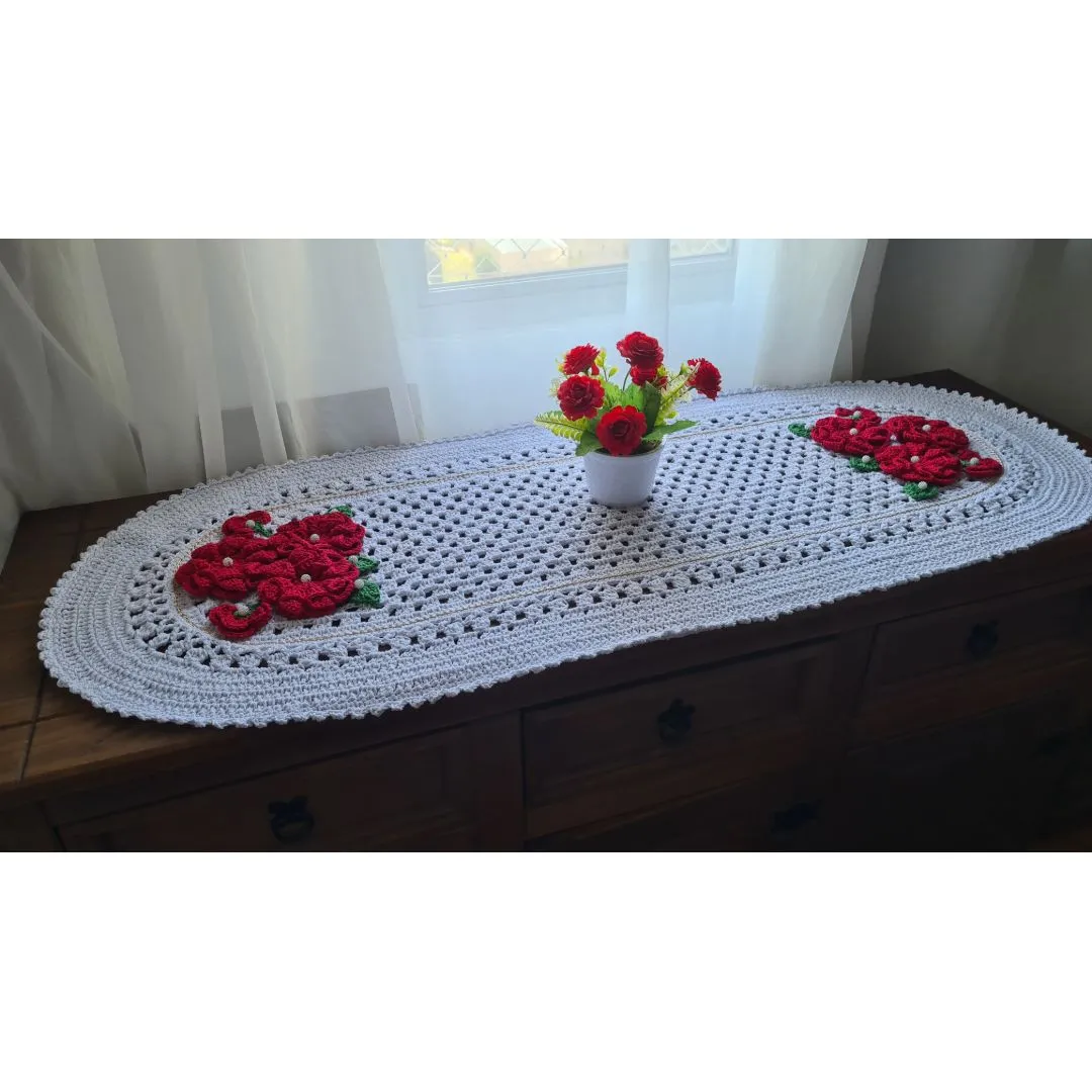 Trilho de Mesa em crochê Romântico Flores e Botões - foto 5