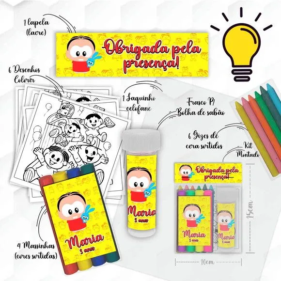 Kit Massinha + Giz + Bolha Mônica Toy Personalizado - artesanato feito à mão por Mi Papelaria Criativa