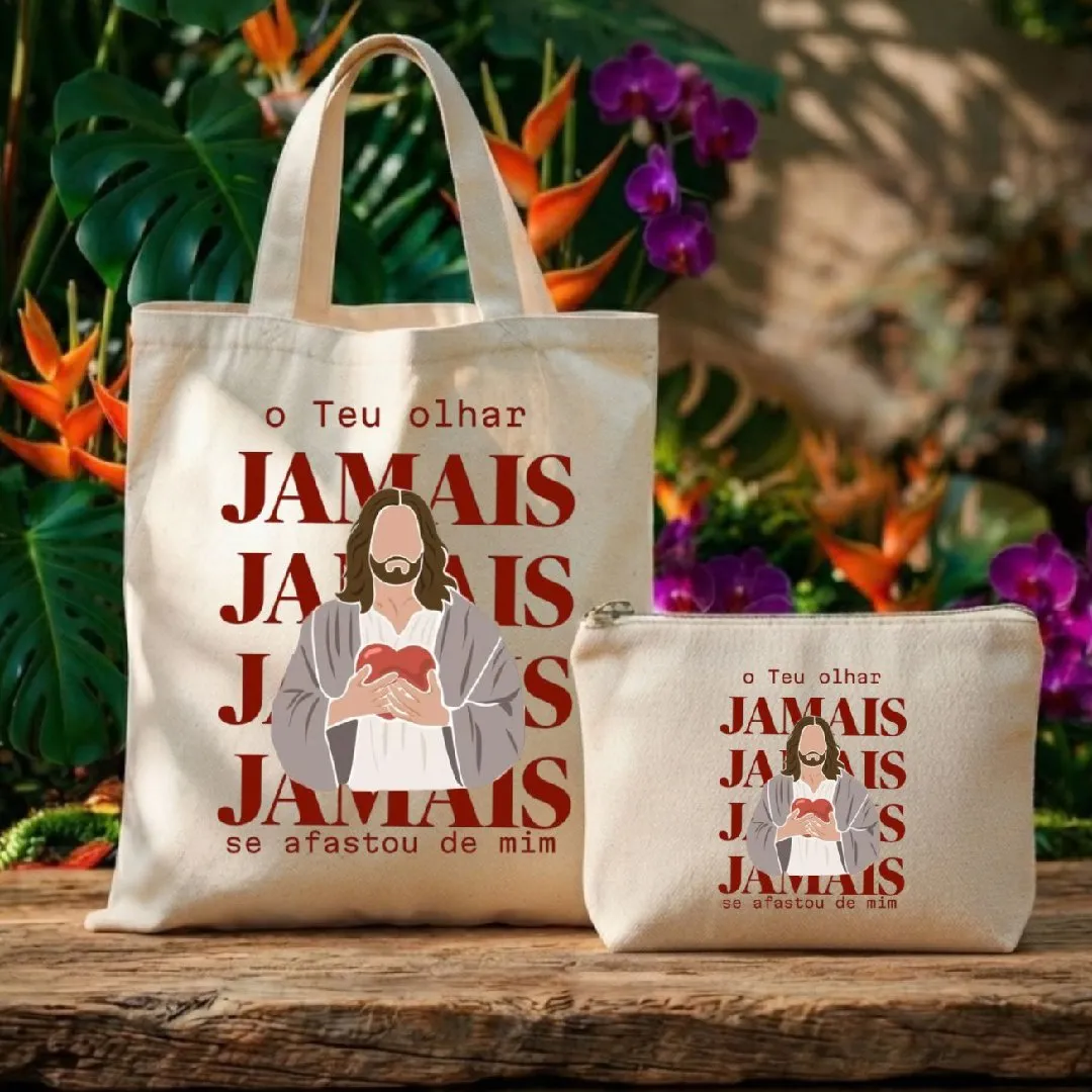 Kit Ecobag Necessaire E Chaveiro Presente Feminino Criativo Olhar de Jesus - foto 3