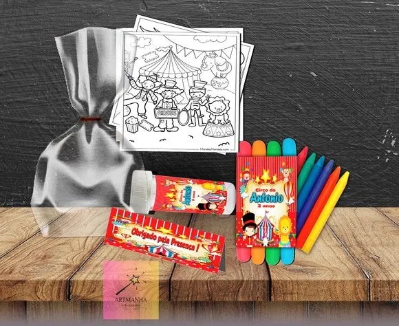 Kit Massinha + Giz + Bolha Circo Vermelho Personalizado - artesanato feito à mão por Artmanha Lembrancinhas