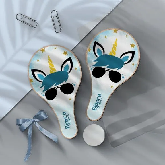 Raquete Ping Pong - Unicórnio Personalizada - feito à mão por Mi Papelaria Criativa