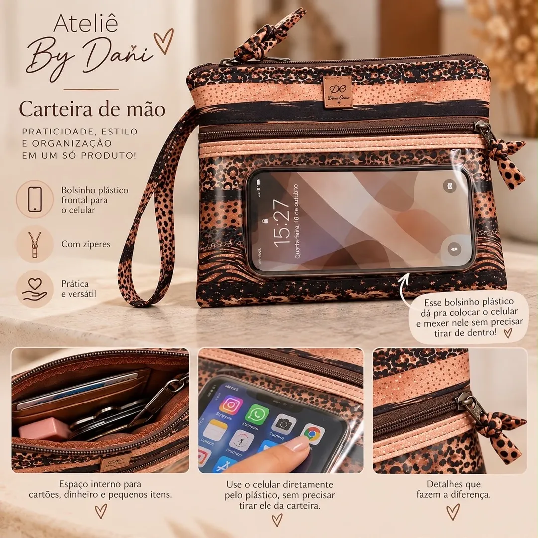 Carteira de Celular - artesanato feito à mão por Arte em Pano By Dani