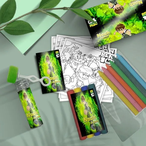 Kit Massinha + Giz + Bolha - Ben 10 Personalizado - feito à mão por Mi Papelaria Criativa