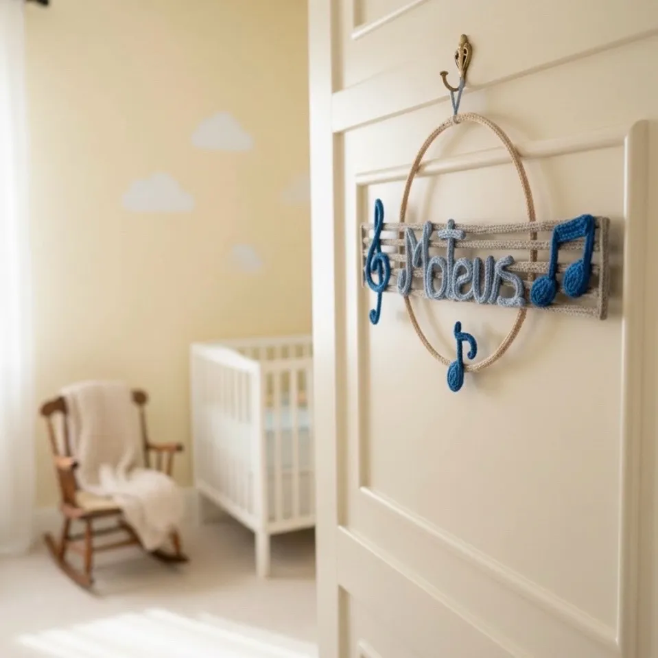 Porta Maternidade Tema Musical + Nome Personalizado em tricotin - foto 3