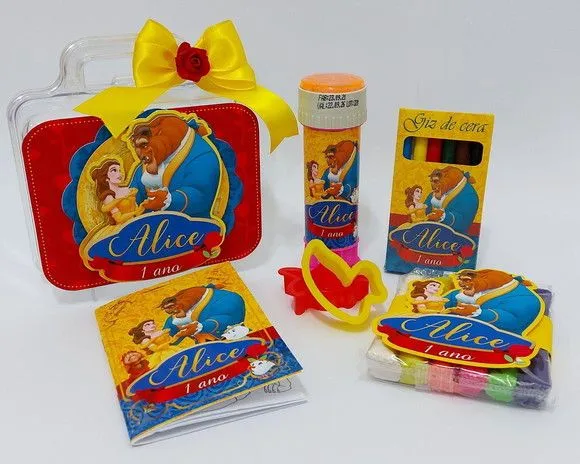 Maleta Bela e a Fera Personalizada - feito à mão por Mi Papelaria Criativa