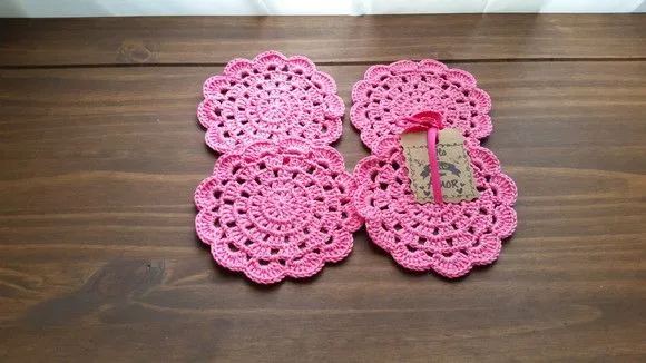 Descanso de Copos em Crochê Pitaia Rosa (04 Unidades) - foto 5