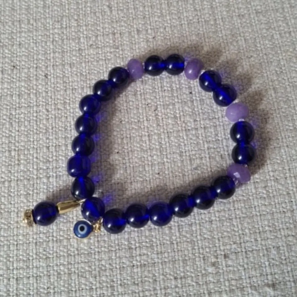 Pulseira em Murano azul com  pedras naturais ametista - foto 2