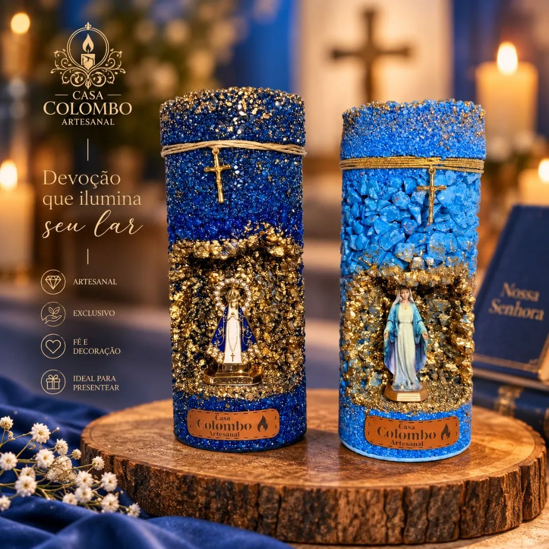 Gruta Luminosa Artesanal com Luz LED e Imagem Sagrada - 15cm