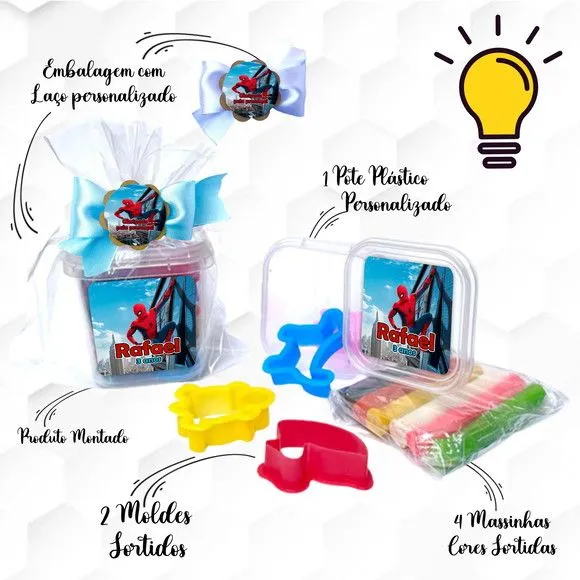 Massinha no Pote com Cortadores Homem Aranha Personalizada - feito à mão por Mi Papelaria Criativa