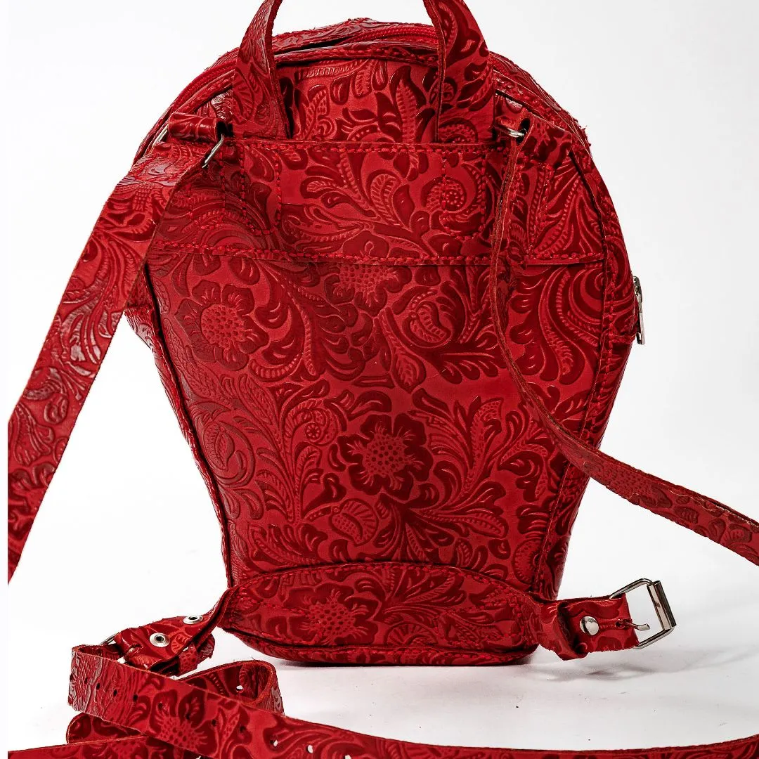 Mochila em couro natural - caveira vermelha pequena - foto 3