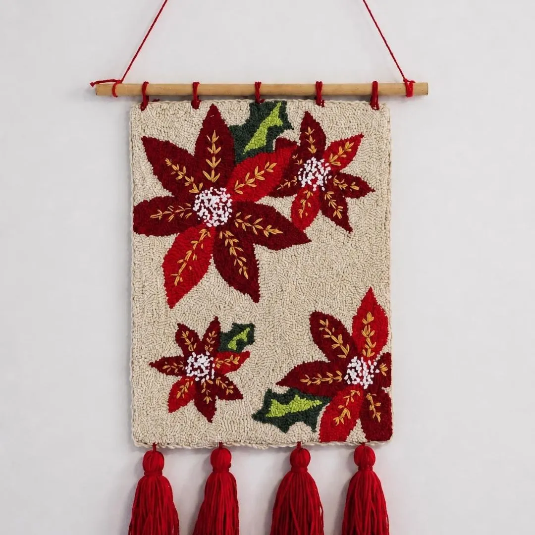 Flâmula de Natal em Punch Needle - Tapeçaria de Parede Flor de Natal - foto 3