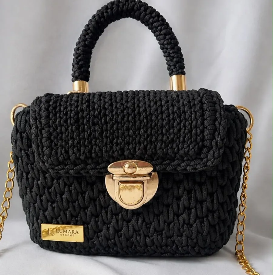 Bolsa de Crochê Preta Feminina Artesanal – Lumara - foto 3