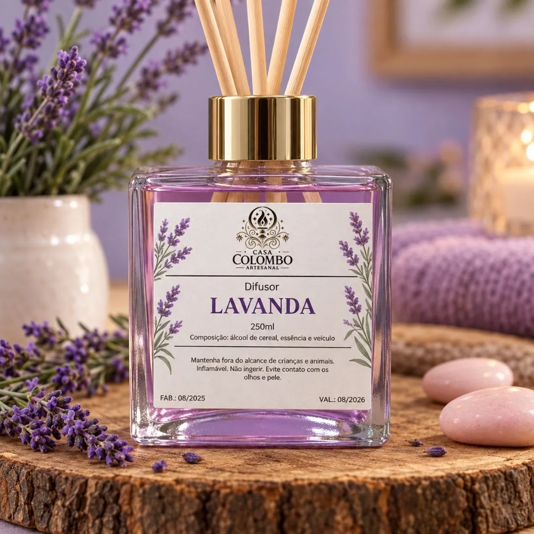 Difusor de Aromas de Ambiente Artesanal 250ml - Cor e Aroma Personalizáveis