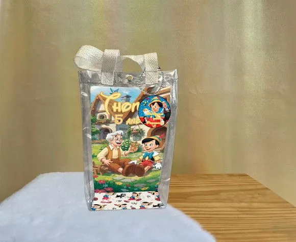 Sacola Transparente Pinoquio Personalizado - artesanato de Artmanha Lembrancinhas