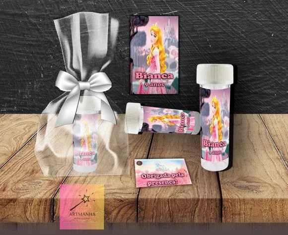 Bolha de Sabão Aurora Personalizada - feito à mão por Artmanha Lembrancinhas