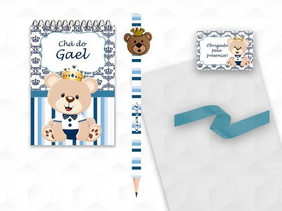 Bloquinho com Aplique Ursinho Principe Personalizado - artesanato feito à mão por creativitybynina