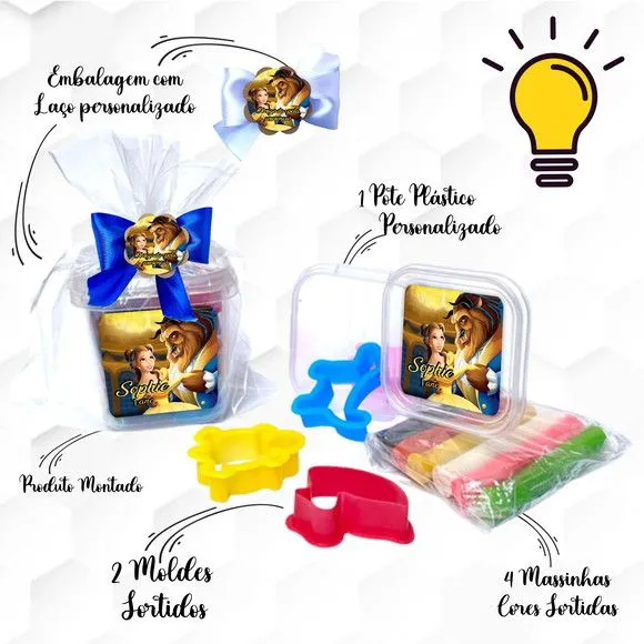 Massinha no Pote com Cortadores Bela e a Fera Personalizada - feito à mão por Mi Papelaria Criativa