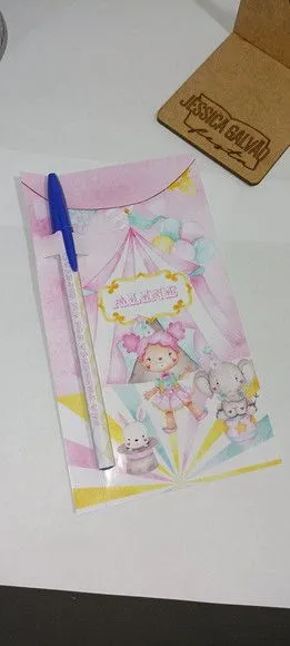Cartão + Caneta Personalizada Circo Rosa Aquarela - foto 3