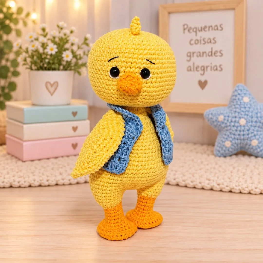 Patinho Amigurumi com Colete Azul – Feito à Mão com Amor 🐥💙 - artesanato feito à mão por crocheteria com a Maria