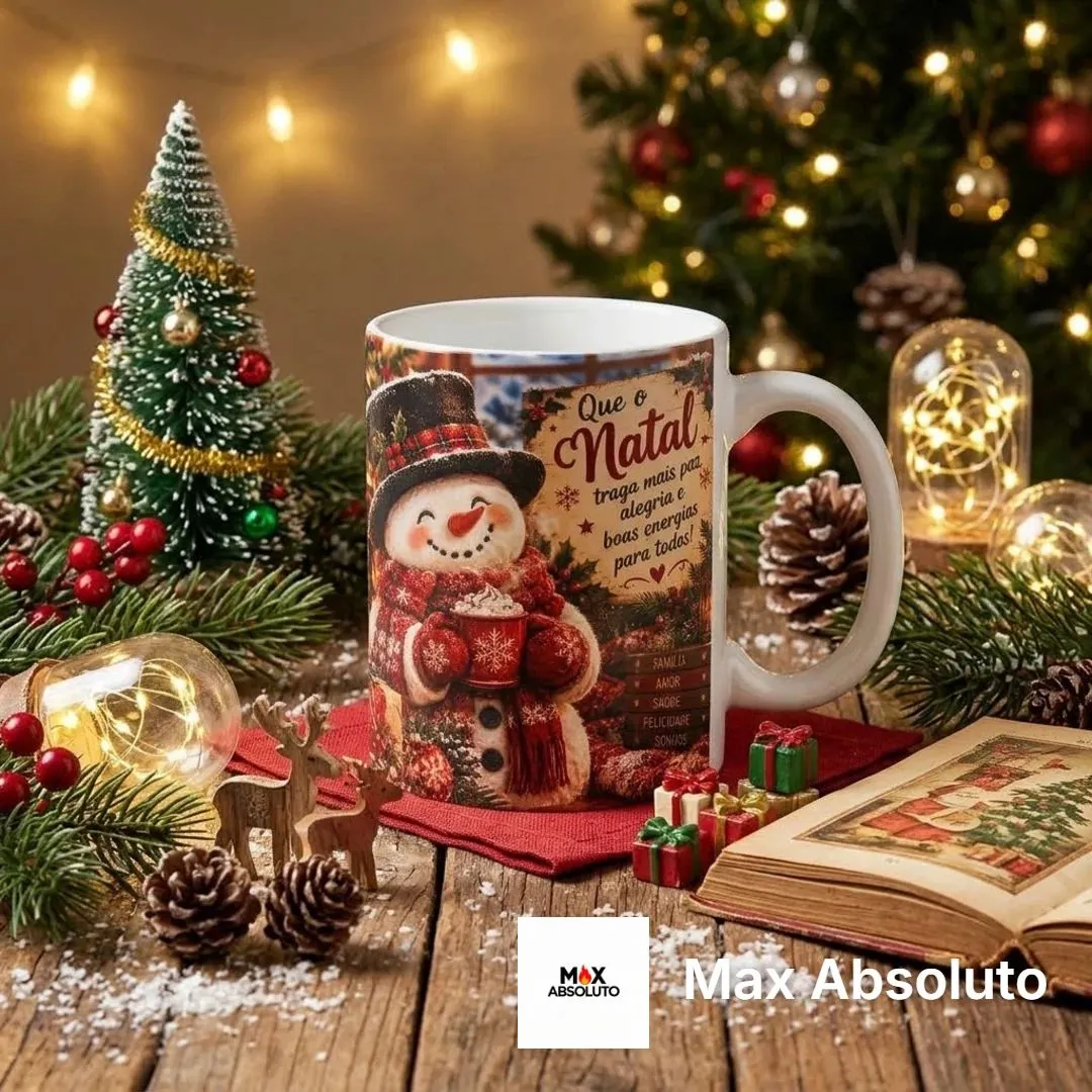 Caneca Boneco de Neve Natal com Frase 325ml
