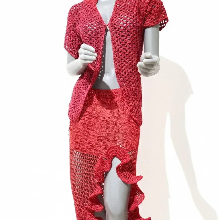 conjunto vermelho - artesanato feito à mão por Joceli Cristina