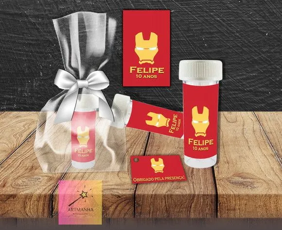 Bolha de Sabão Homem de Ferro Personalizada - feito à mão por Artmanha Lembrancinhas