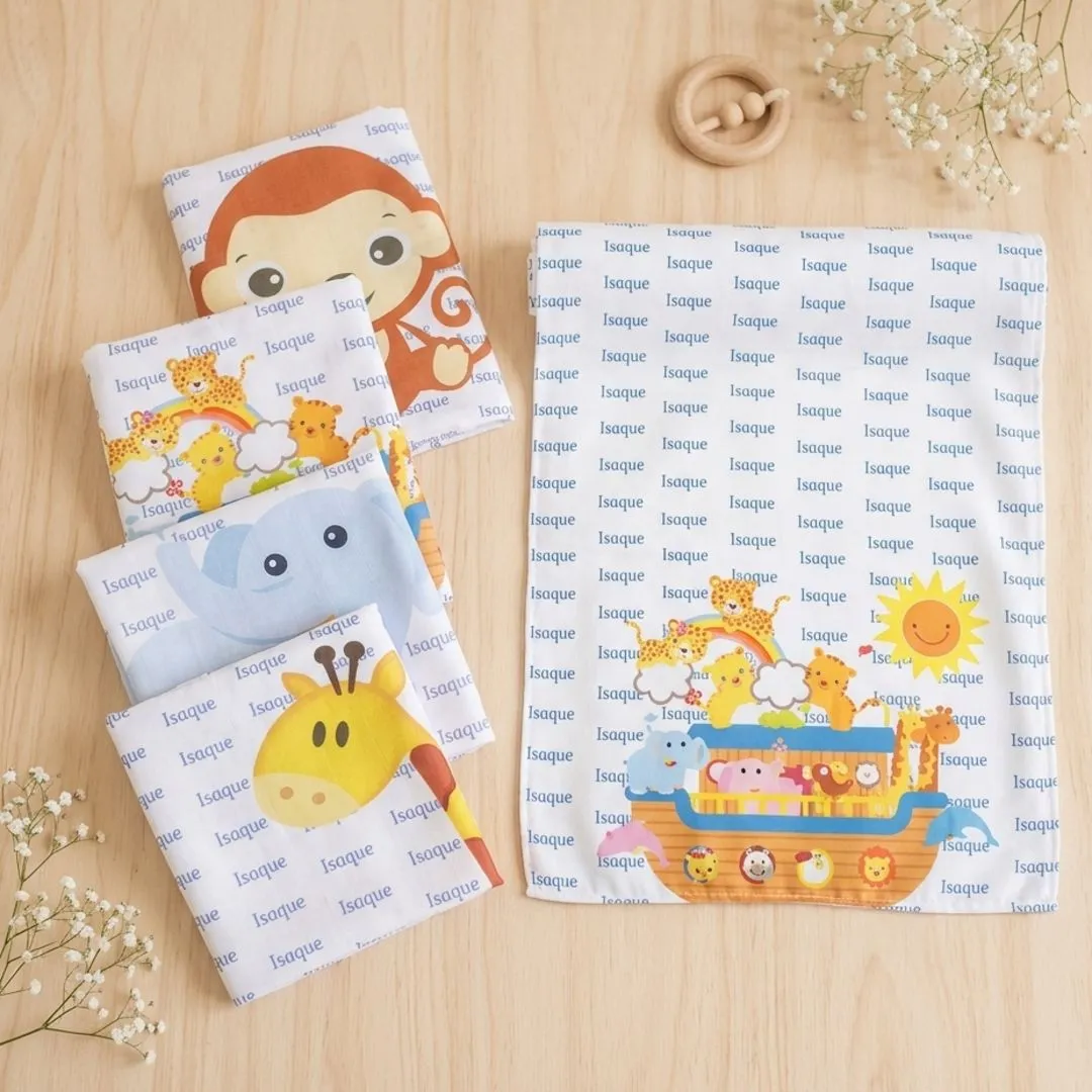 Kit 4 Paninhos de Boca Safari Baby Personalizados | Enxoval de Bebê - foto 3