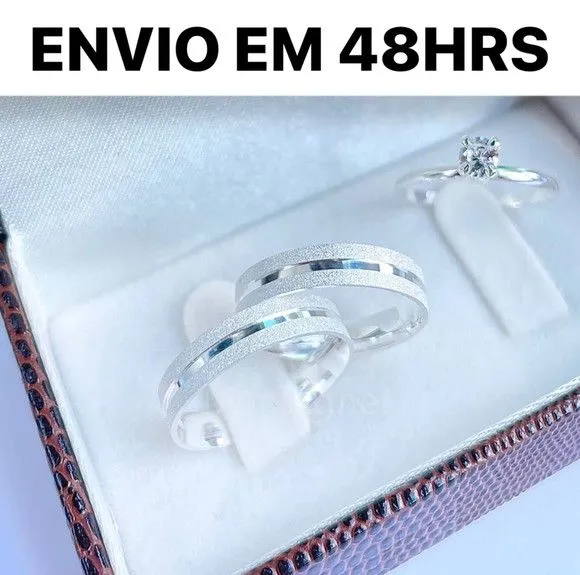 Alianças de Namoro Prata 950 4mm + Anel Solitário - artesanato feito à mão por TM JOIAS