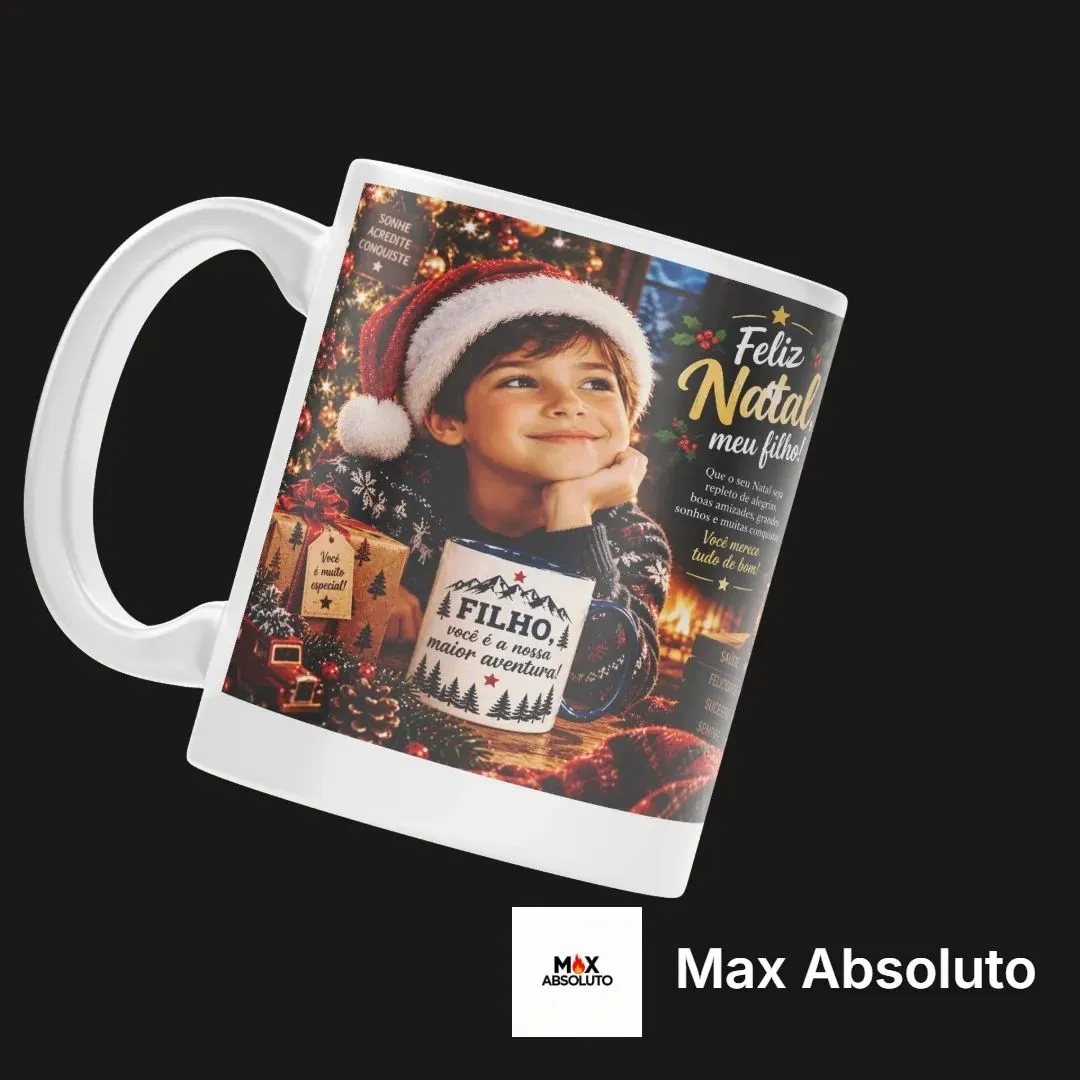 Caneca Porcelana Natal Filho com Árvores e Estrelas 325ml - foto 3