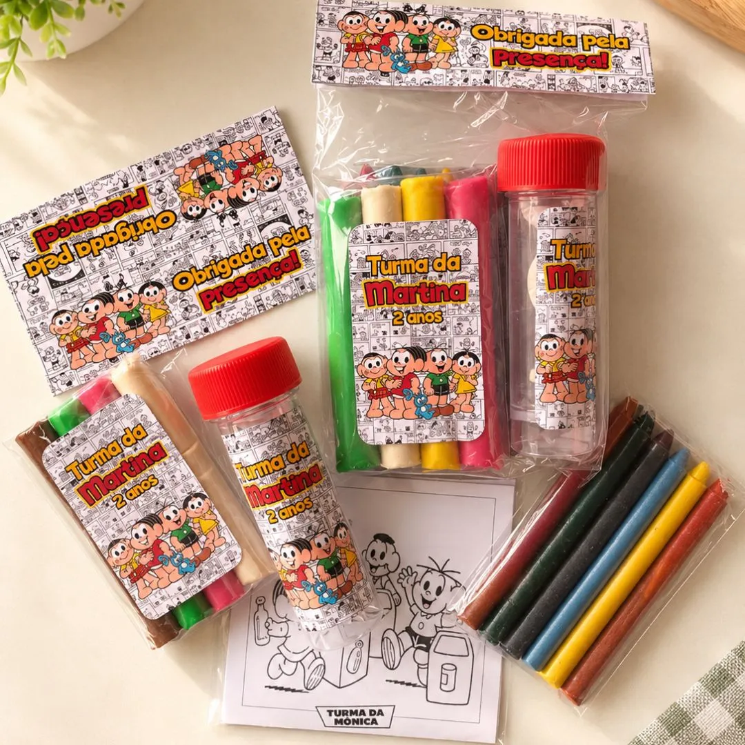 Kit Massinha + Giz + Bolha Turma da Monica Personalizado - artesanato de Artmanha Lembrancinhas