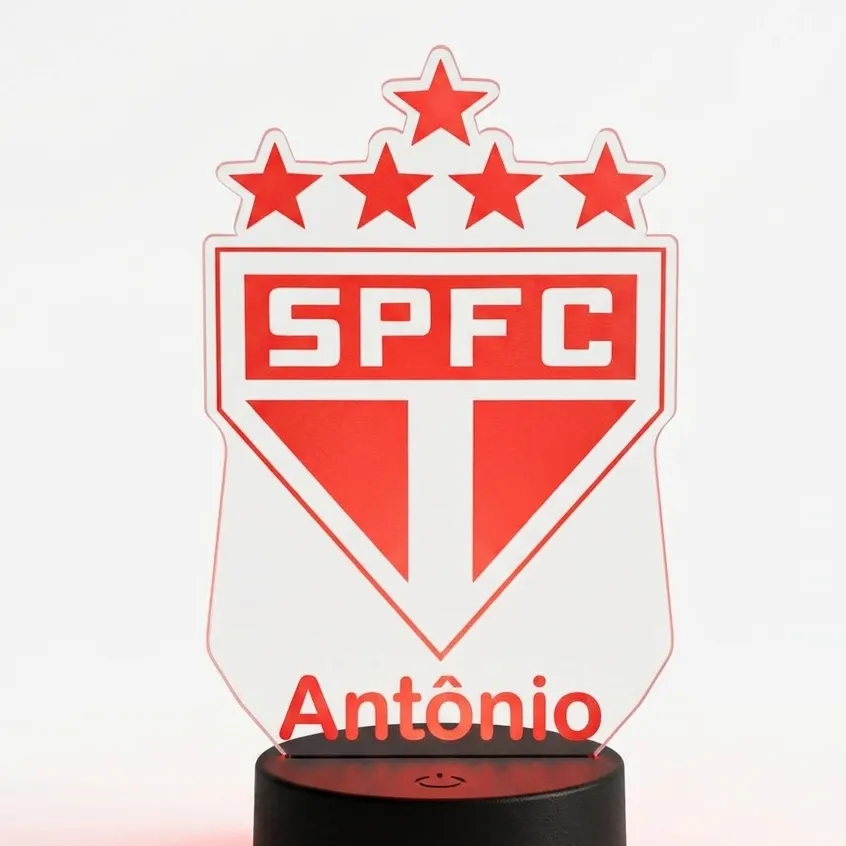Luminária Abajur São Paulo FC Led RGB Acrílico 3mm Personalizada Nome - Presente Decoração Quarto, envio imediato - foto 2