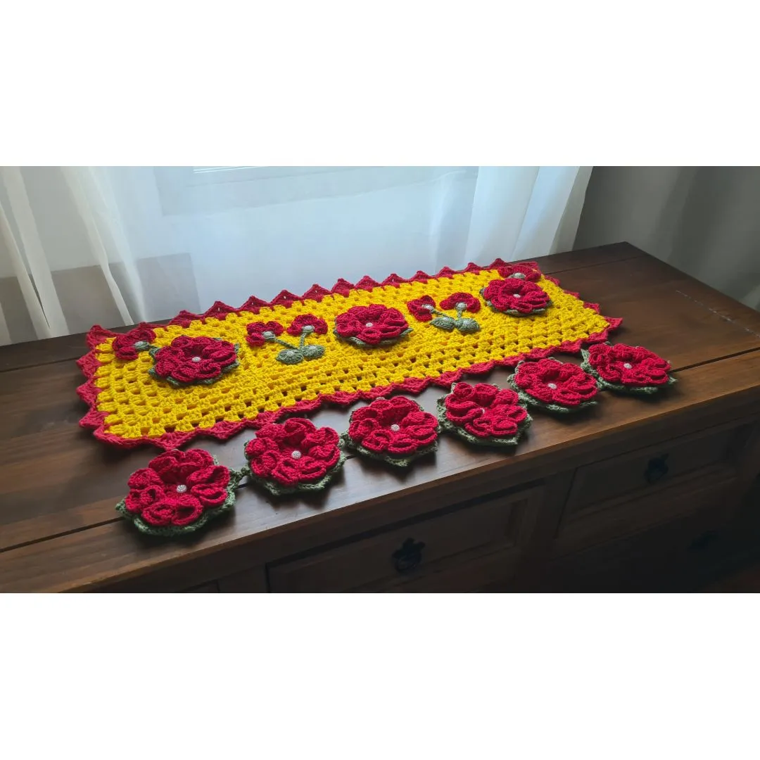 Capa para Encaixe em Crochê Tampa de Vidro Fogão 5 bocas Flores e Botões - foto 3