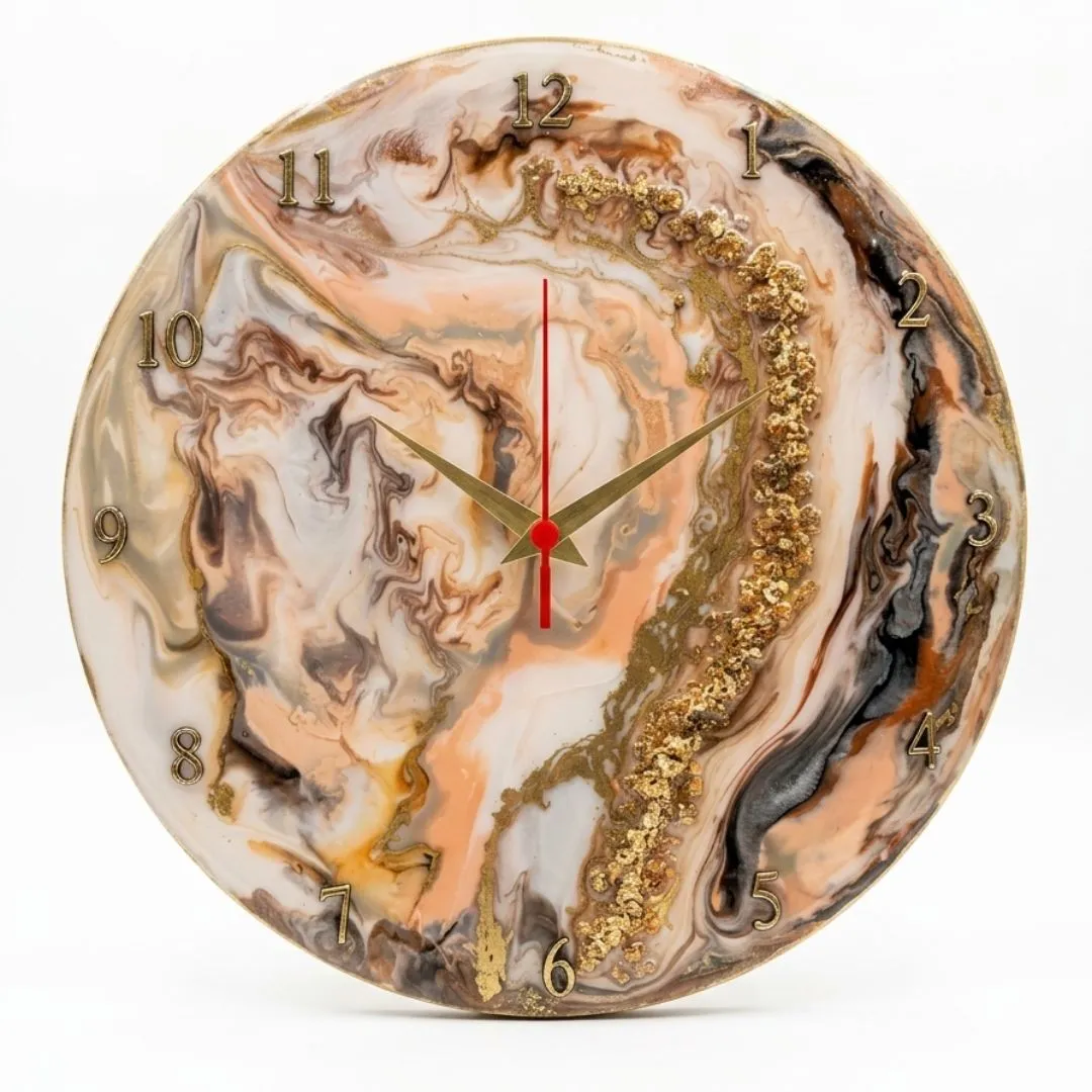 Relógio de Parede Marmorizado Salmão e bege em Resina Epóxi 35cm — Nil Arts - artesanato feito à mão por Eixo Artesanía Design