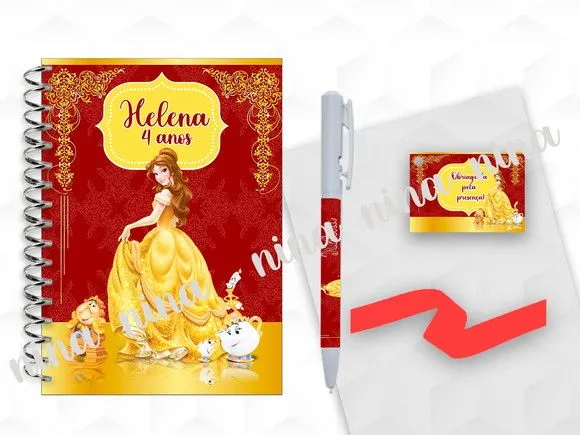 Bloquinho Grande com Caneta Bela e a Fera Personalizada - artesanato feito à mão por creativitybynina
