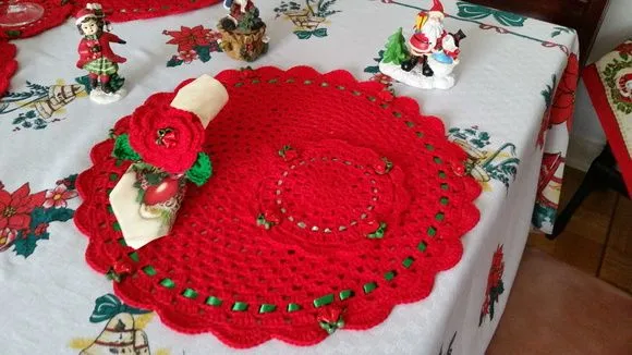 Conjunto Sousplat Natal em Crochê 18 Pçs 06 Lugares - foto 2