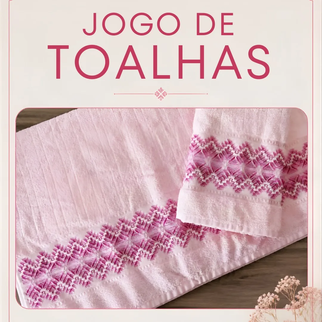 Jogo de toalhas bordadas - 2 peças -  Banho e Rosto 1 - artesanato feito à mão por Djulik
