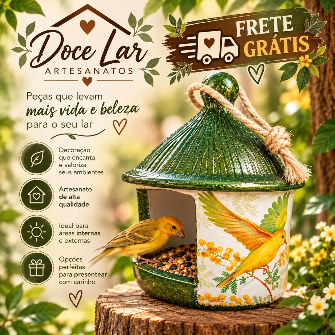 Comedouro De Pássaro De Cerâmica Artesanal Verde Outono