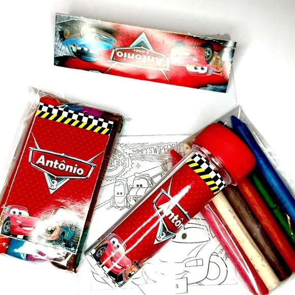 Kit Massinha + Giz + Bolha Carros Personalizado - feito à mão por Mi Papelaria Criativa