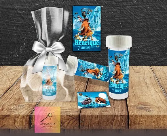 Bolha de Sabão Era do Gelo Personalizada - feito à mão por Artmanha Lembrancinhas