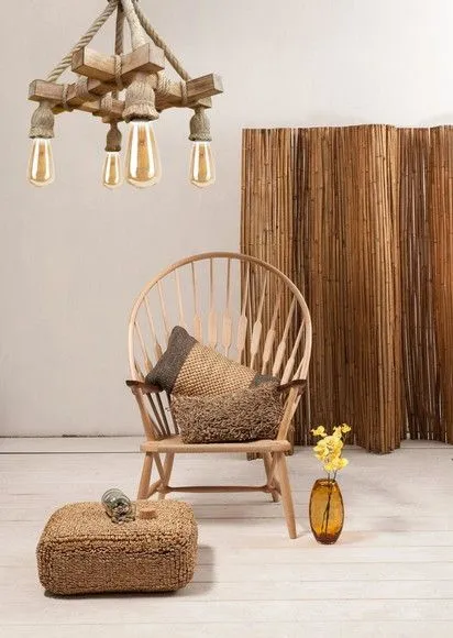 Lustre Pendente em Madeira e Sisal - foto 2
