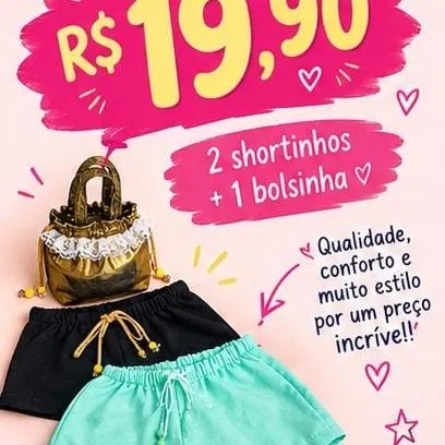 kit 2 shorts + 1 bolsinha - artesanato de Ateliê Sonhos e Fantasia